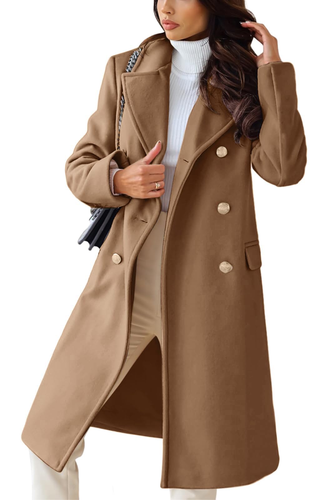chartou Women's Winter Jacket Double-Breasted Wool Blend Warm Long Trench Coat-picture-3