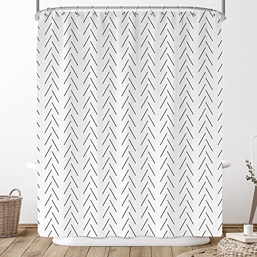 Yorida Black White Herringbone Shower Curtain, Fabric Shower Curtains For Bathroom Modern Geometric Line Chevron Shower Curtain Sets Abstract Bathroom Accessories Decor Zig Zag Shower Curtain 60X72 #TOP8