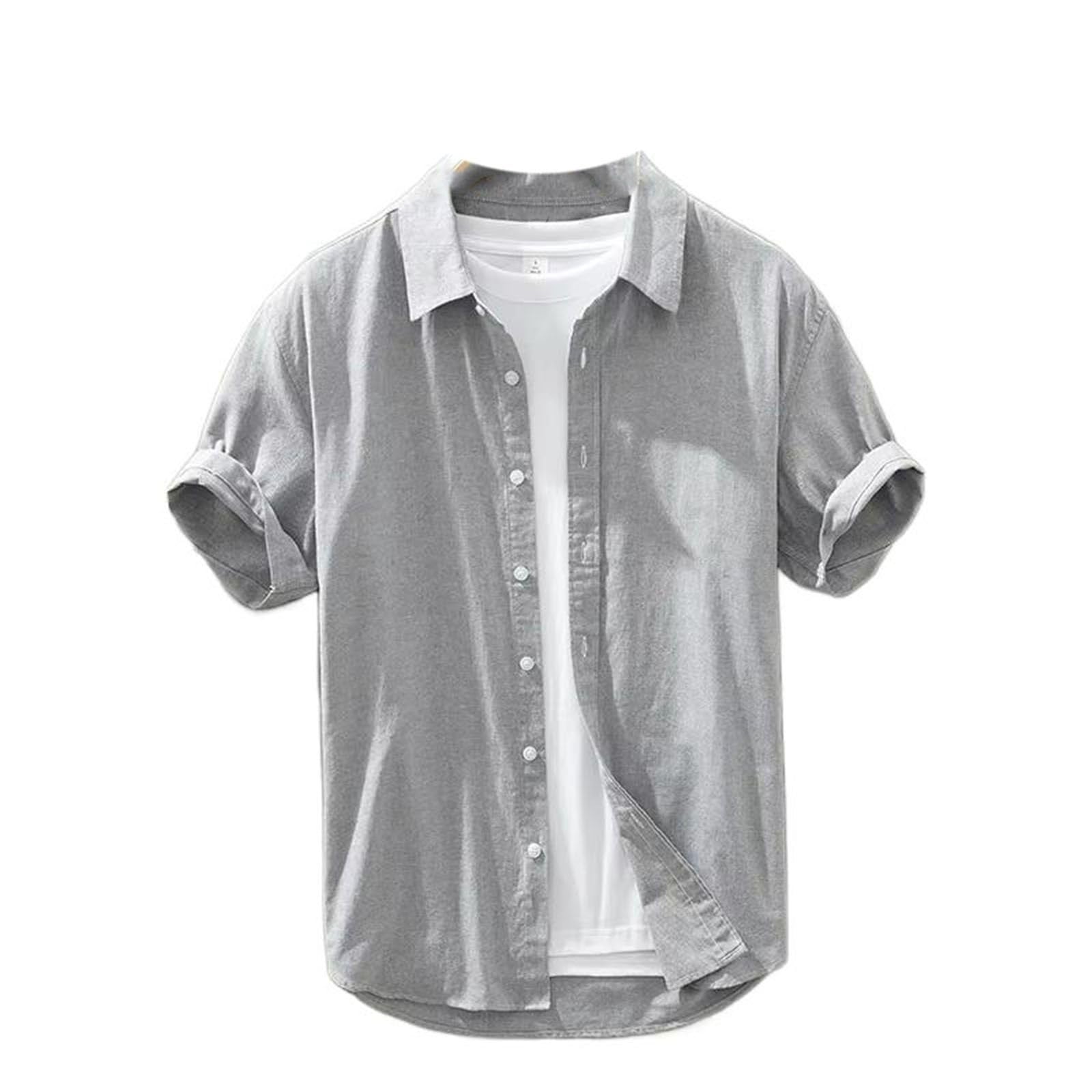 Camicetta Leggera da Uomo abbottonata con Colletto abbattuto, Top Casual per Abbigliamento Quotidiano Estivo