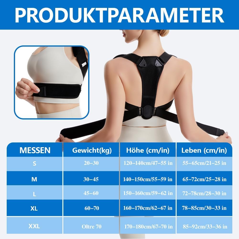 Rücken Geradehalter,Verstellbarer Rückenstützgürtel für Haltungskorrektur Rücken Damen Herren,Komfortable Rückenstütze,zur Schmerzlinderung im Oberen & Unteren (Schwarz0923)