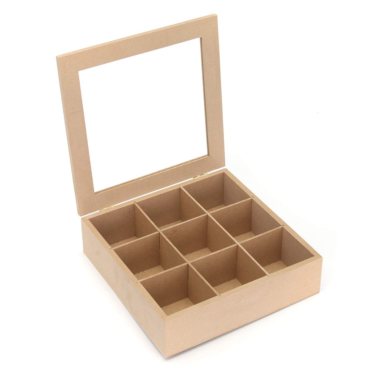 9 Compartiments Boîte À Thé En Bois Boîte À Épices Boîte À Charnière Couvercle En Verre Cuisine Cuisine