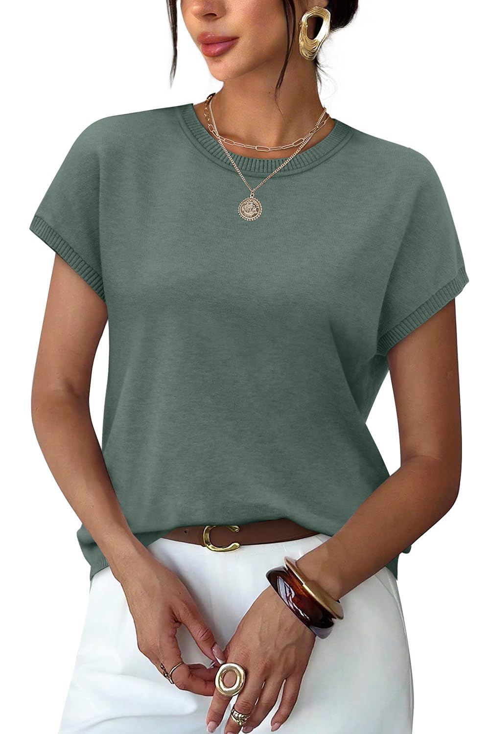 WIHOLL Short Sleeve Sweater for Women Summer Tops Crew Neck Fashion Clothing Tshirts Shirts Travel Outfits Dressy Casual