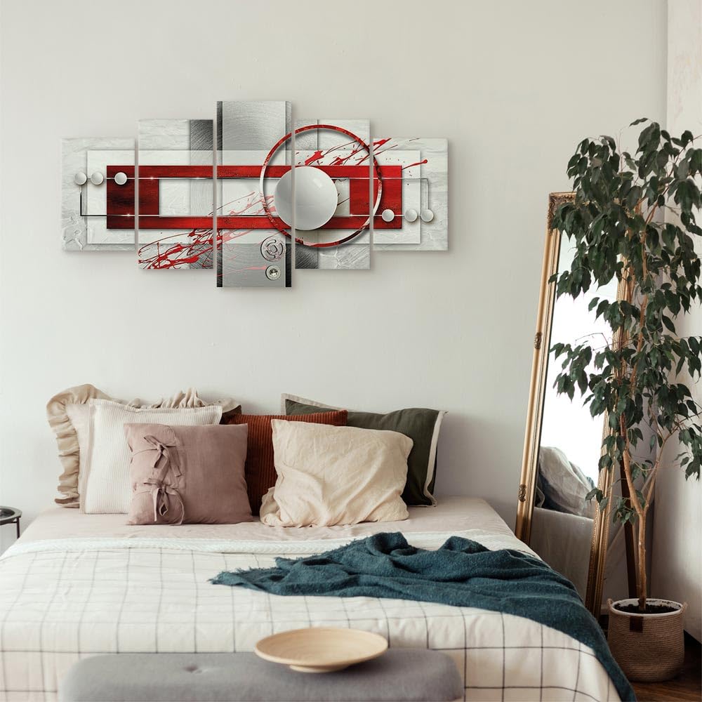 Cuadros B&D XXL - Cuadro en Lienzo Abstracto 200x100 cm 5 Piezas - Impresión en Material Tejido no Tejido Cuadros Decoracion Salon Modernos lienzos - geométrico Rojo Arte a-A-0140-b-n