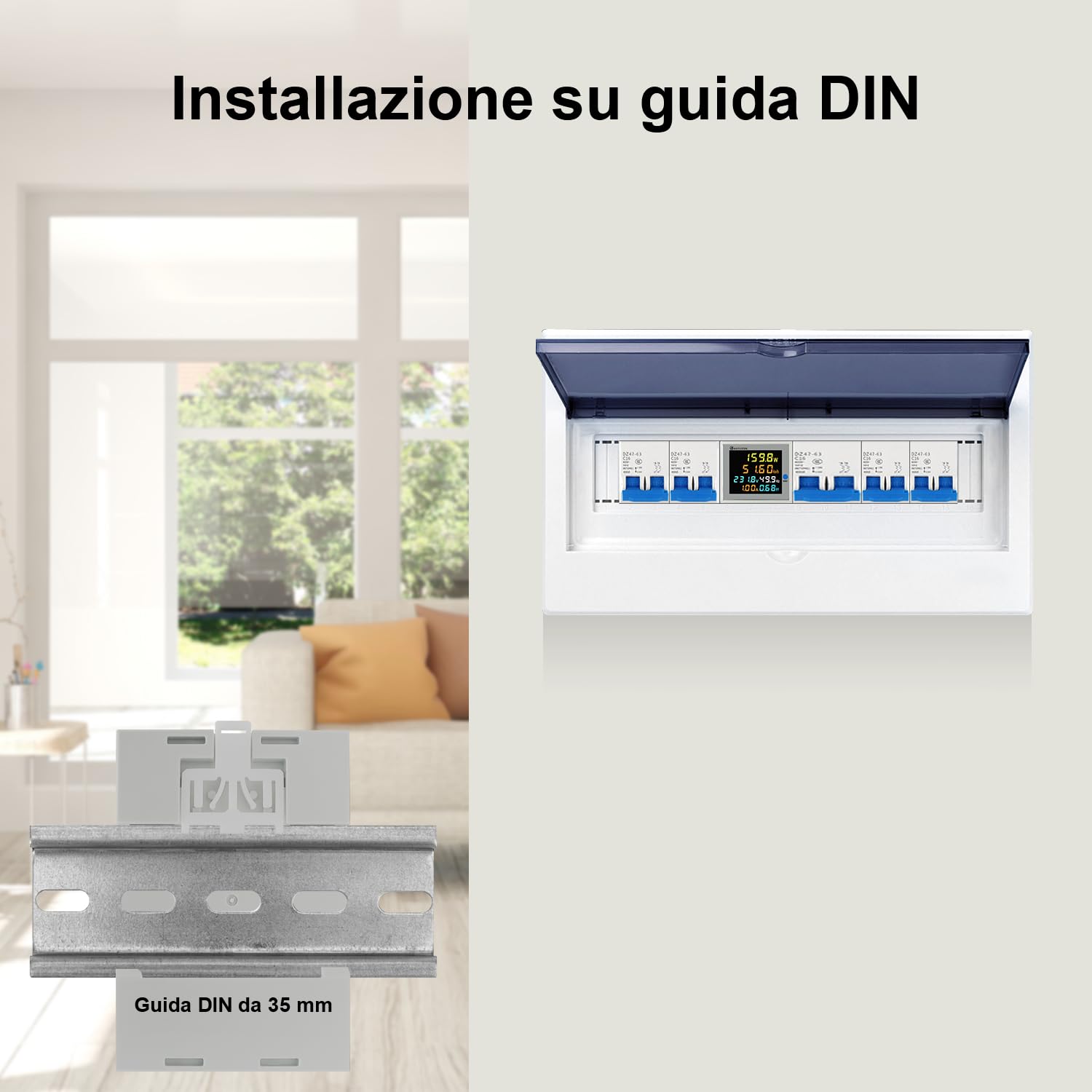 KETOTEK 6 in 1 Misuratore Contatore di Corrente Digitale AC40-300V 100A Voltmetro Amperometro Guida Din, Contatore Elettrico Monofase, Tensione Amperaggio Potenza Energia Fattore di Frequenza