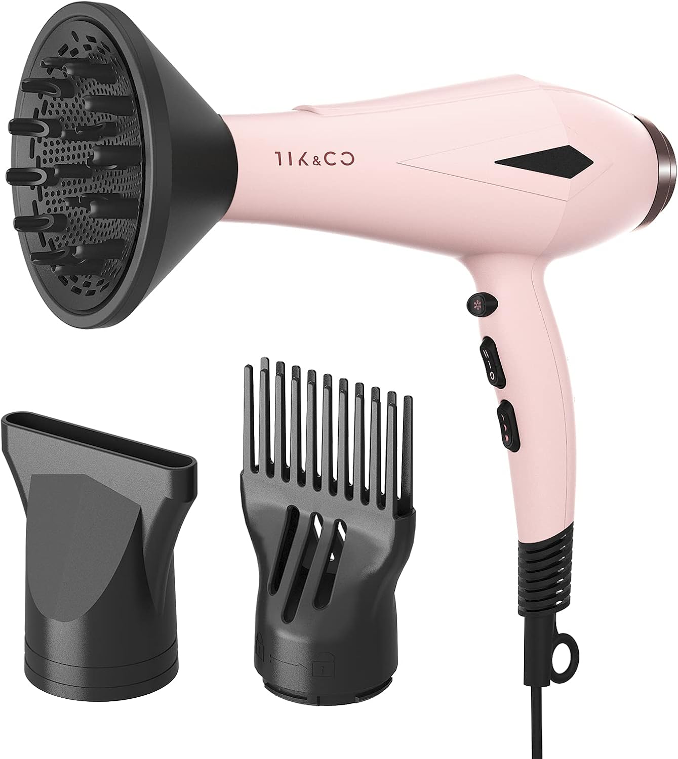 Hair Dryer Blow Dryer with Diffuser Brush Comb Attachments Powerful AC Motor for 3c Thick Hair Curly Women Professional Salon Best Hair Dryer(Pink)