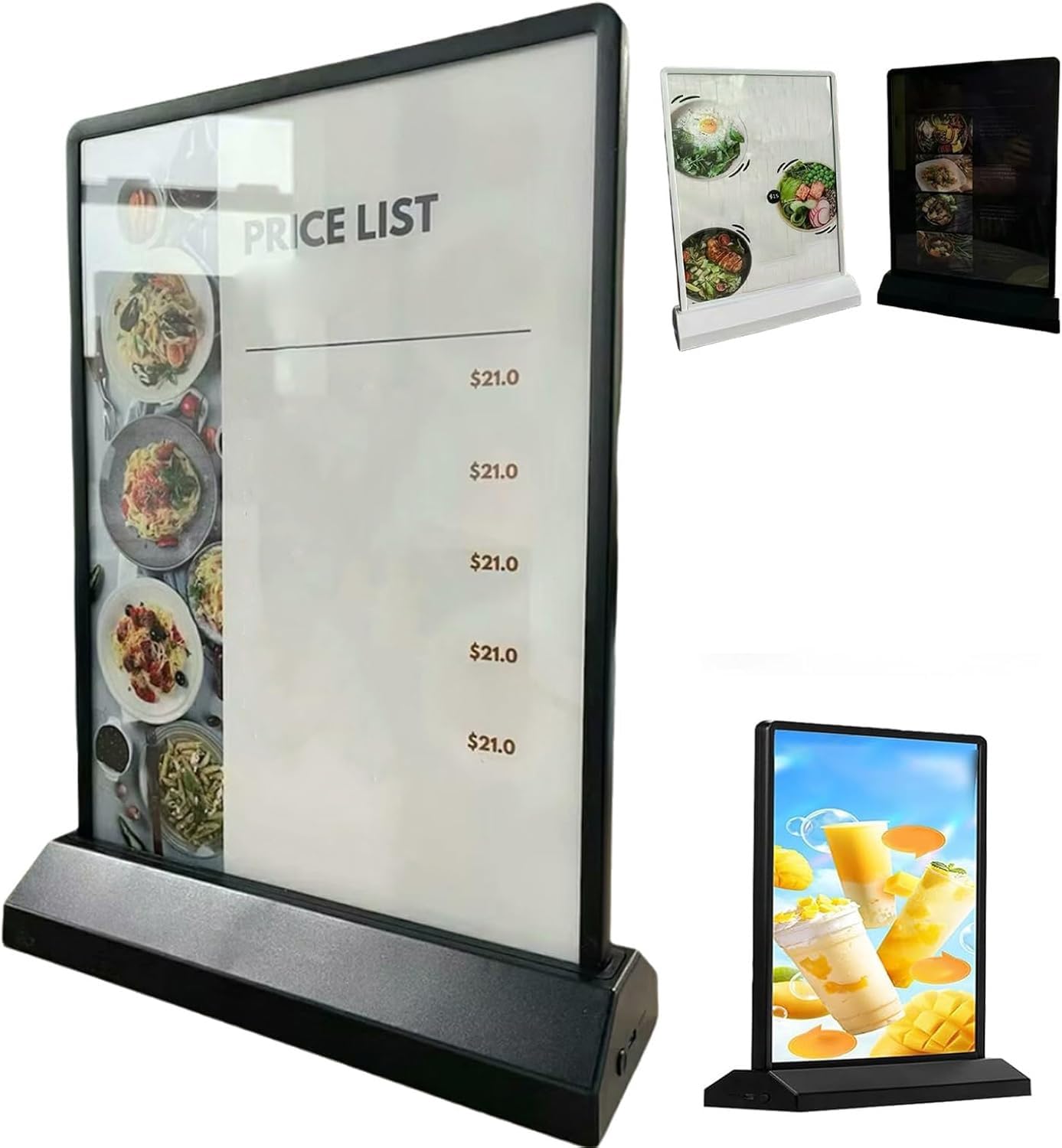 Display For Segnaletica Digitale, Pannello Luminoso LED Ricaricabile A4/A5, Espositore For Menu Da Tavolo, Espositore For Poster Illuminato Bifacciale, For Ristoranti, Bar, Negozi, Caffè(Black,A4)