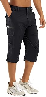 TACVASEN Men's Hiking Shorts Quick Dry 3/4 Capri Pants Below Knee Cargo Shorts Capri Long Shorts Zipper Pockets
