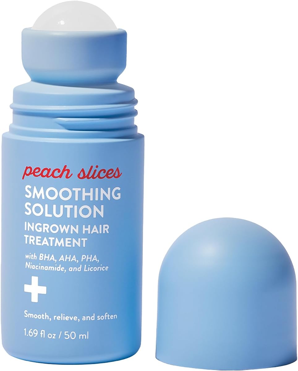 Peach Slices - Smoothing Solution Ingrown Hair Treatment (1.69 oz) - Smooth, Relieve, Soften Skin - 360 Roller - BHA, AHA, PHA, Niacinamide, Licorice - Vegan & Cruelty Free - Korean Skin Care & Beauty