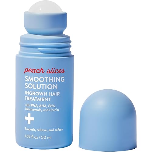 Peach Slices - Smoothing Solution Ingrown Hair Treatment (1.69 oz) - Smooth, Relieve, Soften Skin - 360 Roller - BHA, AHA, PHA, Niacinamide, Licorice - Vegan & Cruelty Free - Korean Skin Care & Beauty