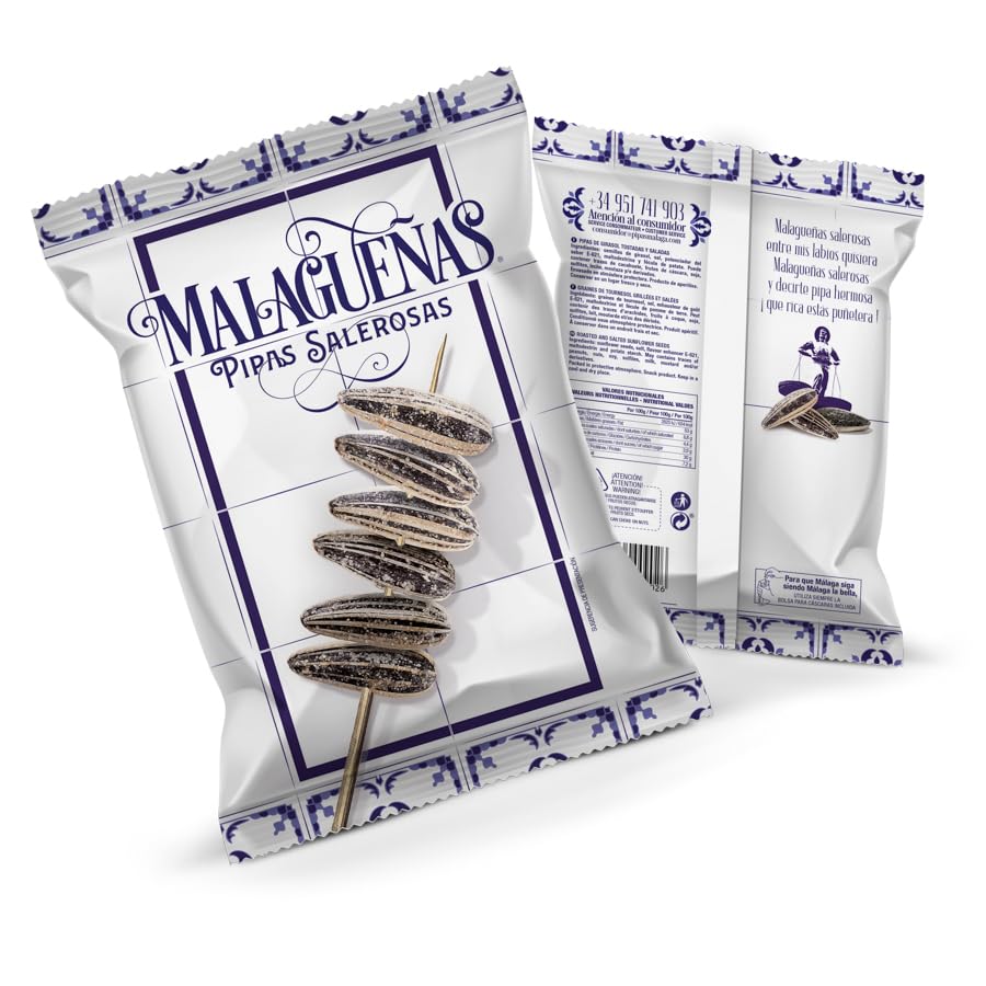 Pipas Malagueñas Con Sal | Expositor 10 Bolsas 110g | Sabor del Sur | Tostadas Punto Con Sal Justa
