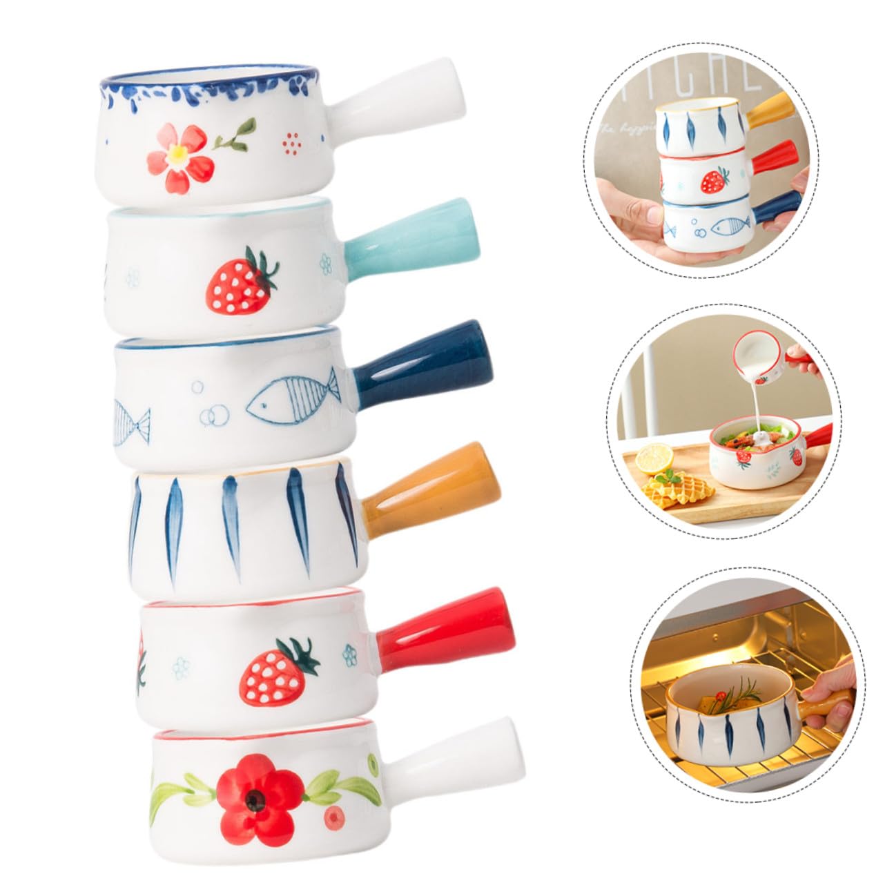 COLLBATH Keramik Milchkännchen 50ml mit Henkel Kleiner Kaffeesirup Behälter Nordic Stil für Milch Sirup Dressings 6 Stück für Zuhause Gastronomie