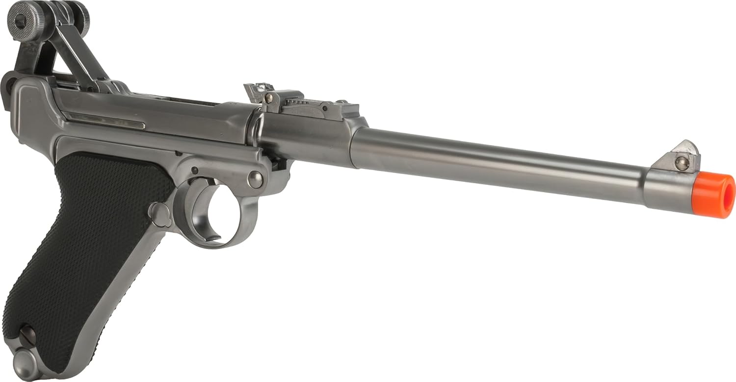 Evike Airsoft - WE-Tech WWII Full Size Airsoft Luger Gas Blowback GBB Airsoft Pistol (Color: Silver / 8 Inch)