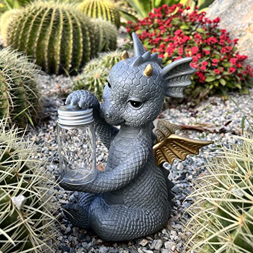 Dilicoming Solar Dragon Garden Statue - Cute Dragon Baby Holding A Solar Jar, Outdoor Lawn Décor Dragon Sculpture For Garden Yard Lawn Balcony And Home, For Women #TOP1