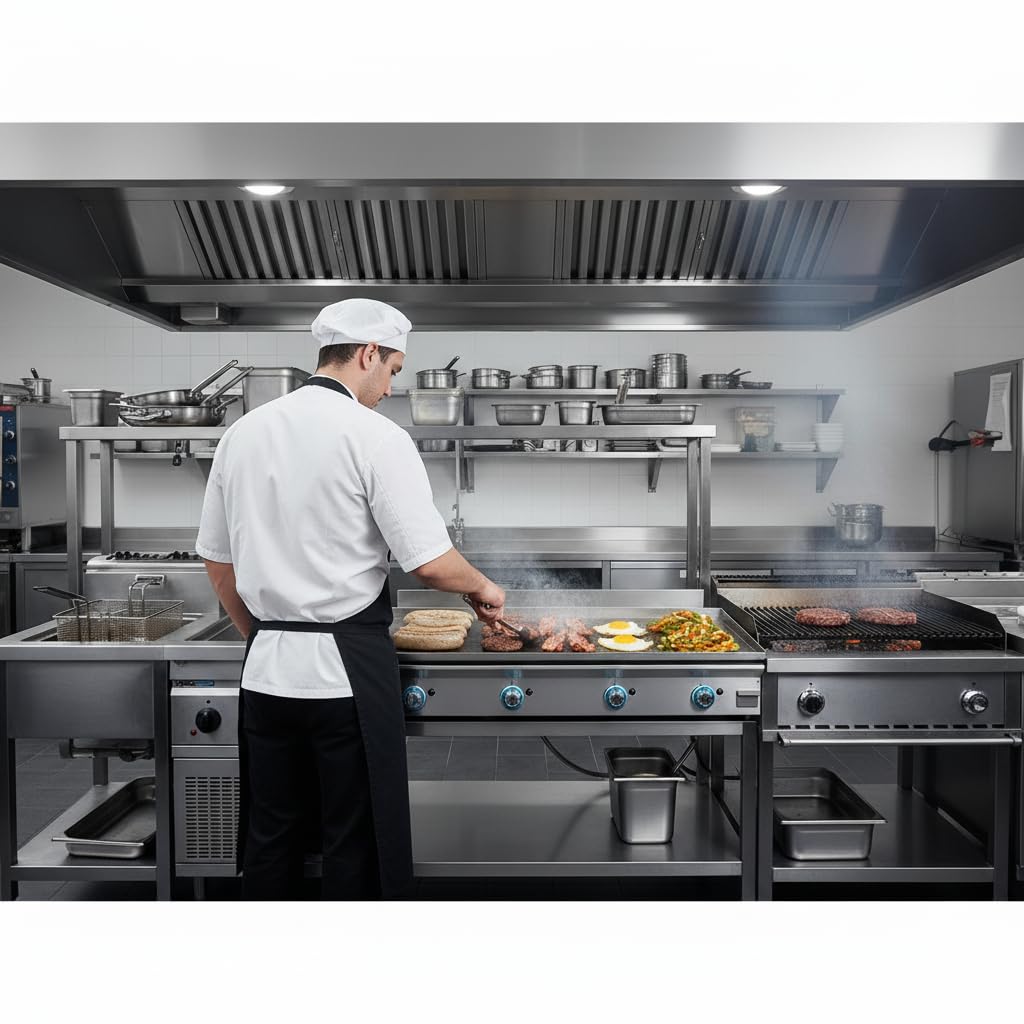 MBH – Piastra professionale a gas LUX WORLDMAI da 120 cm in acciaio laminato per la ristorazione. Fry top con struttura in acciaio inox per cucina professionale di bar e ristorante.