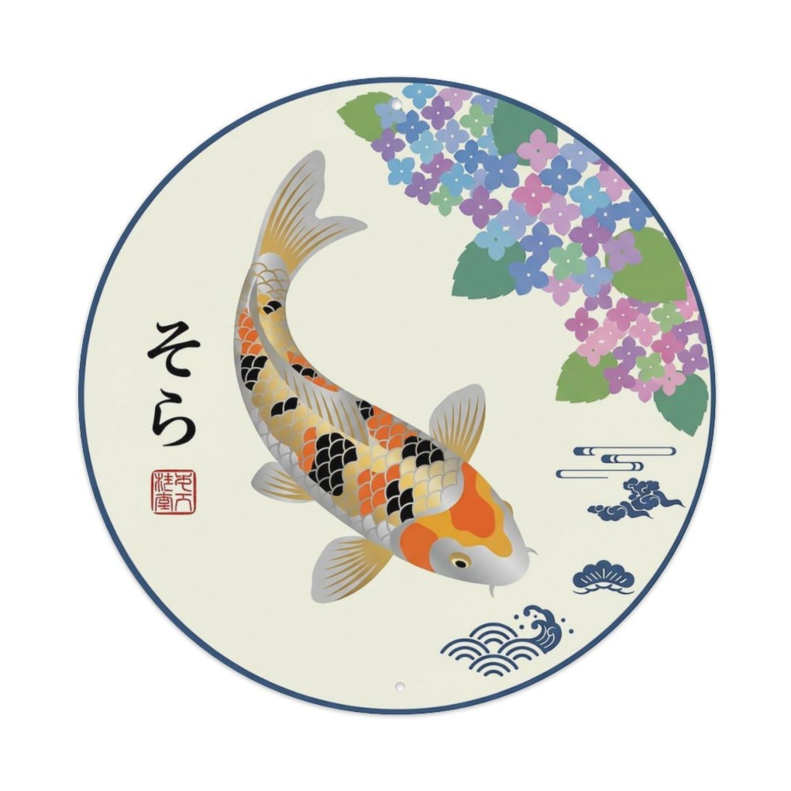 Odgynaw 8X8inch(20X20cm) Vintage Koi Fish Japanese Ruby Metal Tin Sign