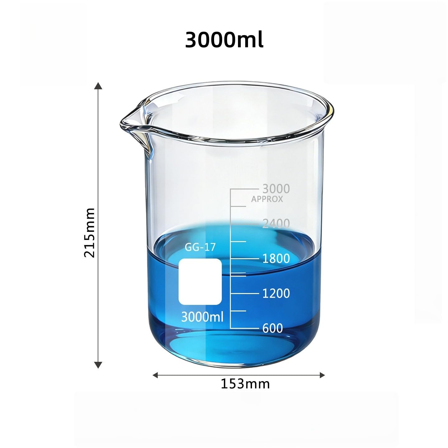 VIDOO Zlewka Laboratoryjna ze Szkła Borokrzemowego Grube Dno Odporna na Wysoką Temperaturę z Podziałką do Chemii i Laboratorium, 3000ml