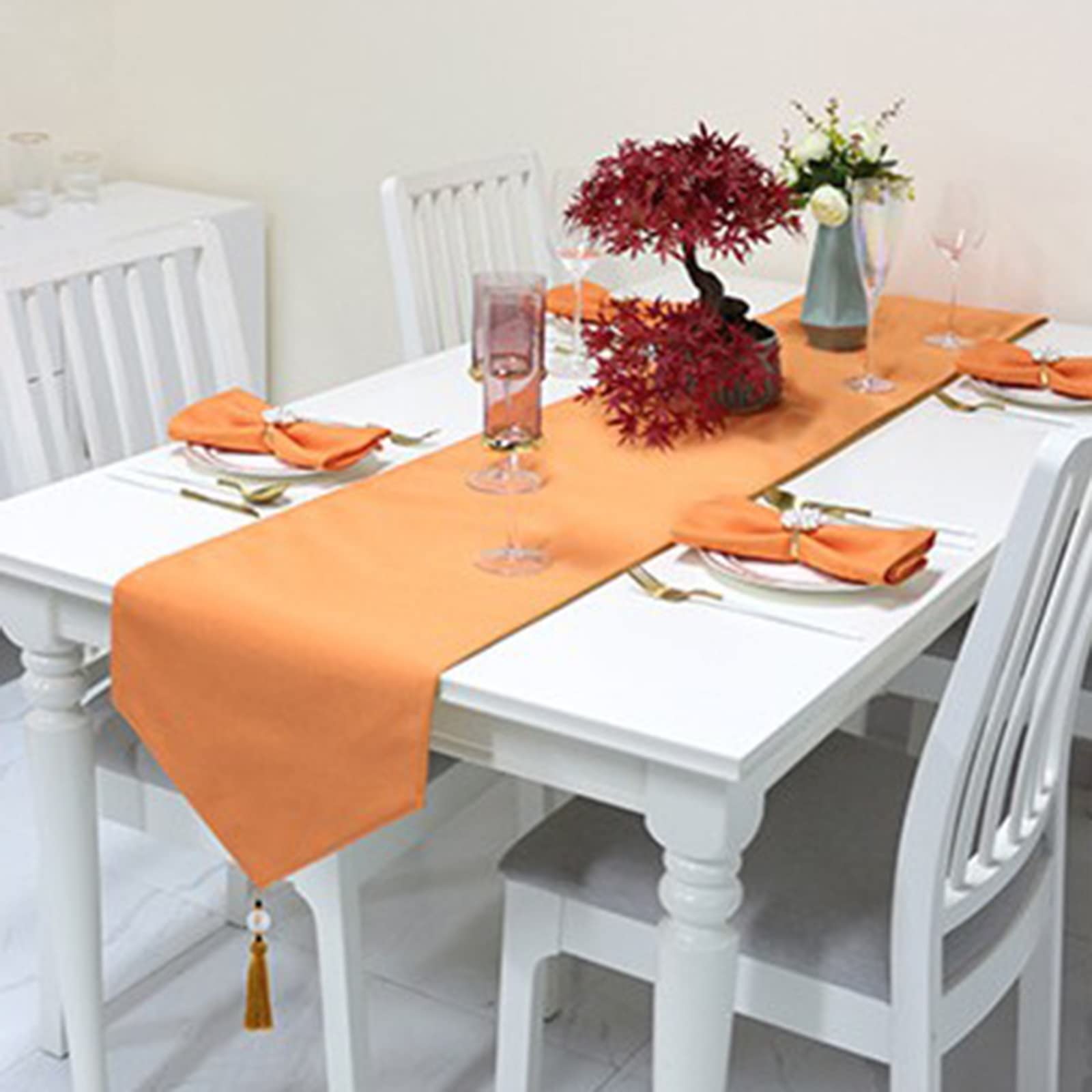 Chemin de table coton polyester orange pour proteger et sublimer votre table de salon moderne - 5