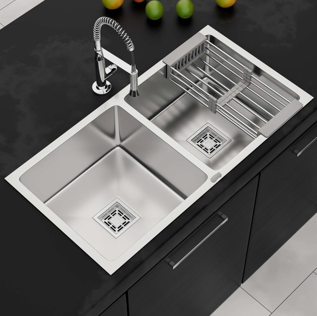 Kitchen Sink Stainless Steel 304 Grade Double Bowl Handmade Kitchen Sink (45"x20"x10", Silver) (B0DCGJMN4C) Amazon Price History, Amazon Price Tracker