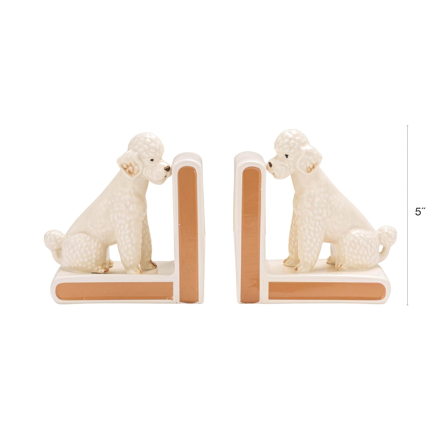 Creative Co-Op 2-Piece Hand-Painted Stoneware Vintage Poodle Bookends, White and Gold Finish