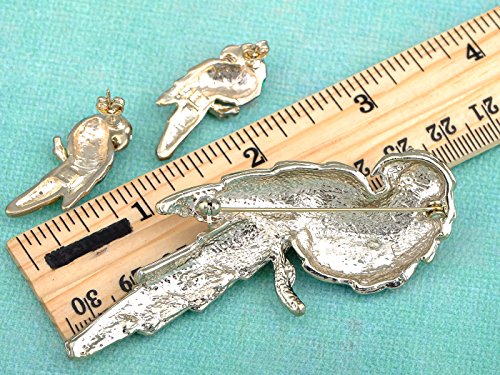 Image of Alilang Golden Tone Sparkly Clear Rhinestones Colorful Enamel Parrot Brooch and Earrings Fashion Jewelry Set