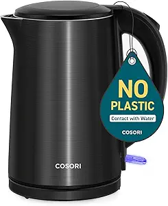 COSORI Electric Kettle, Cool-Touch Double Wall Stainless Steel Insulated, Automatic Shut Off & Boil-Dry Protection, Durable Tea Kettle Boiler & Heater, 1.5L/1500W, Black