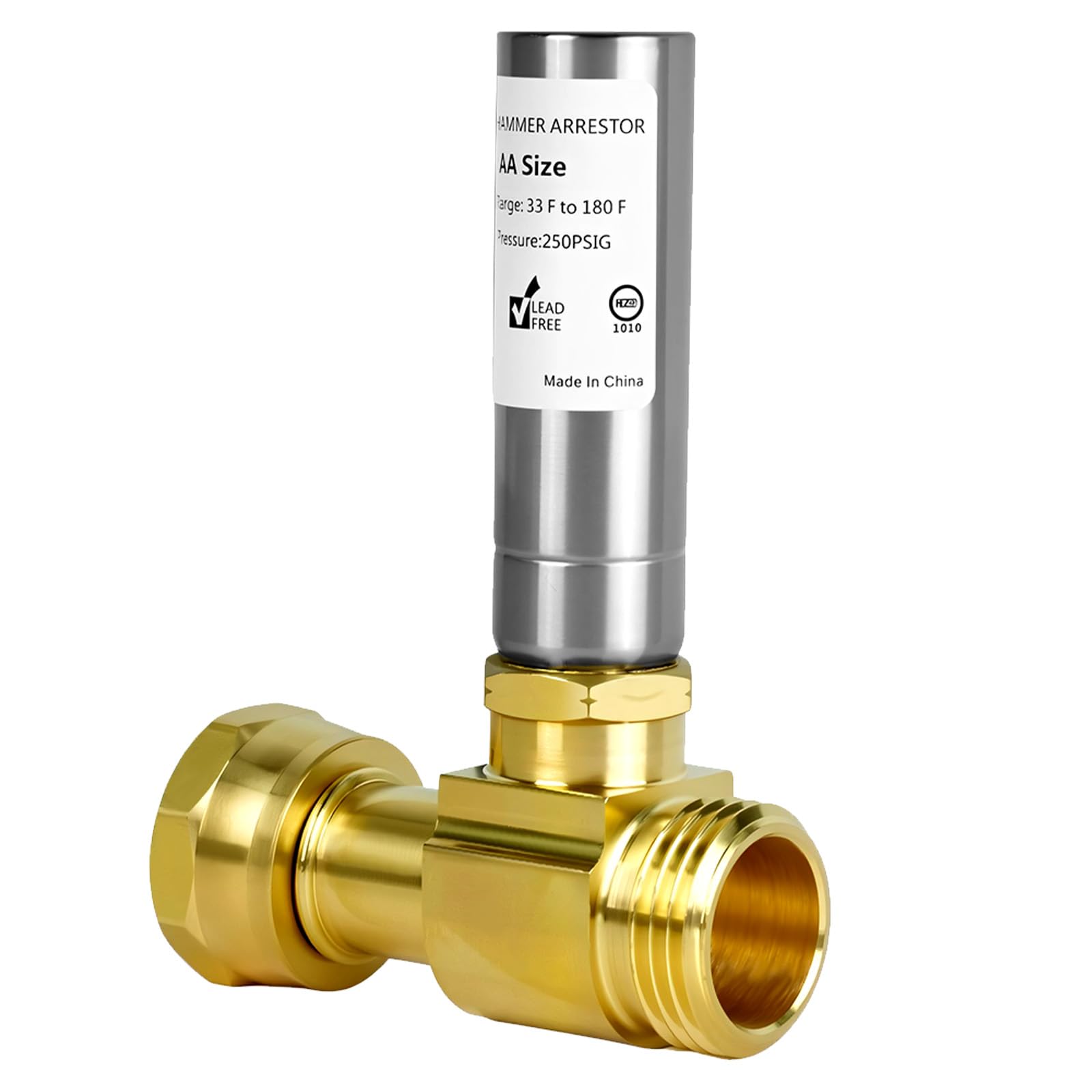 Stainless Steel Water Hammer Arrestor For Washing Machine， 3/4 Inch Swivel FHT x 3/4 Inch MHT，Designed for Washing Machine, Reduce Banging Noise