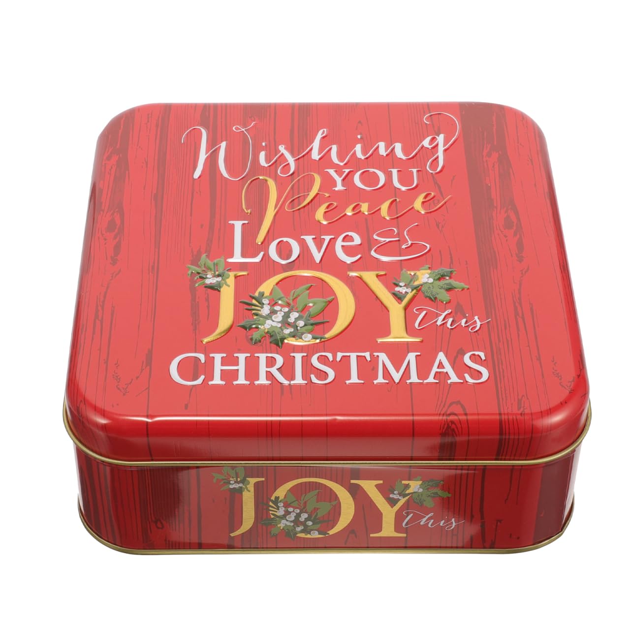 Gatuida Christmas Cookie Tin Metal Storage Box with Lid Festive Red Xmas Candy and Snack Container Lightweight Packaging for Holiday Party Treats and Small Item Storage