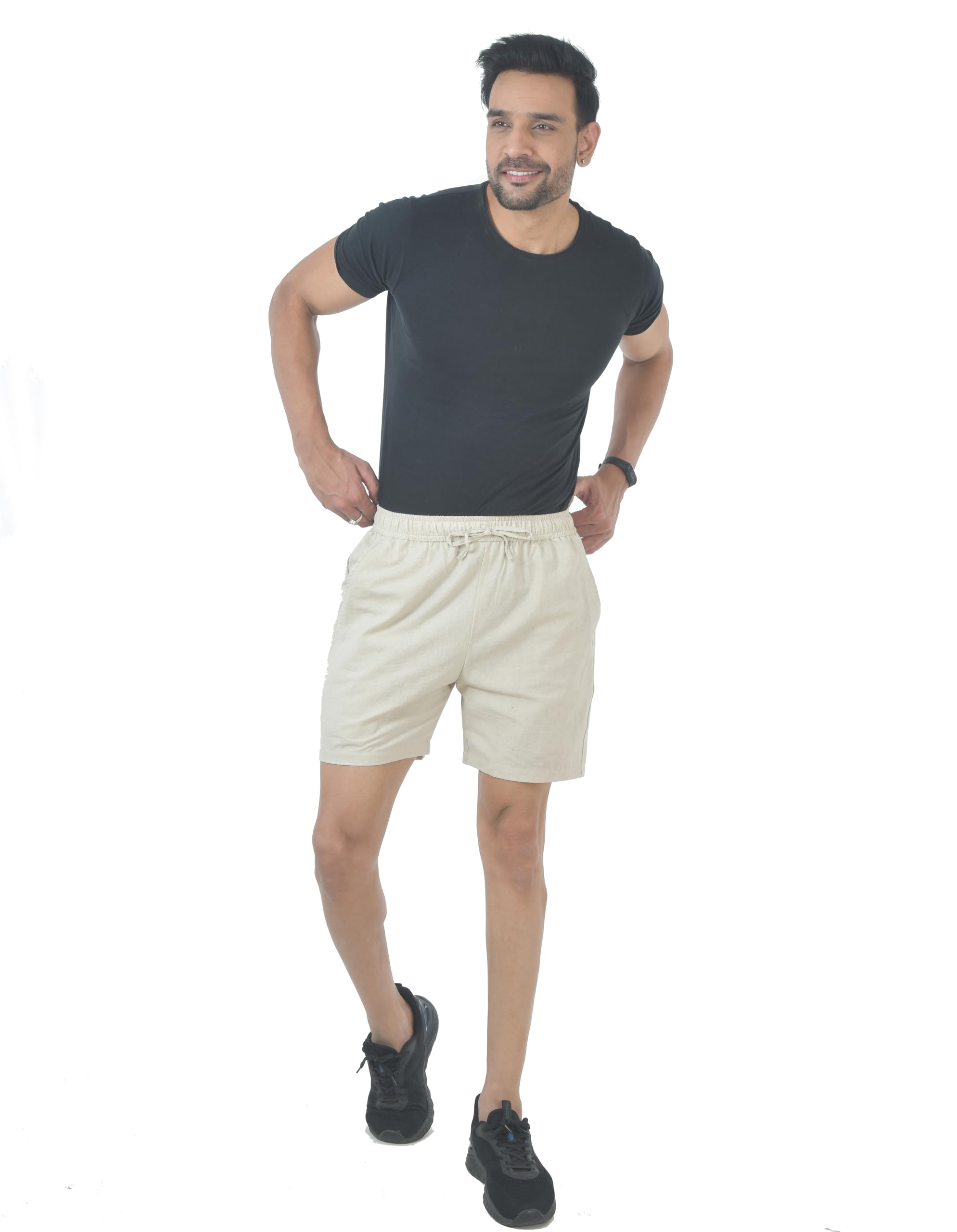 khwaishein Men’s Casual Linen Short's– Lightweight, Breathable, Elastic Waist Drawstring Summer Shorts with Side Pockets, Shorts for Daily Use, Gym & Casual Look-picture-17