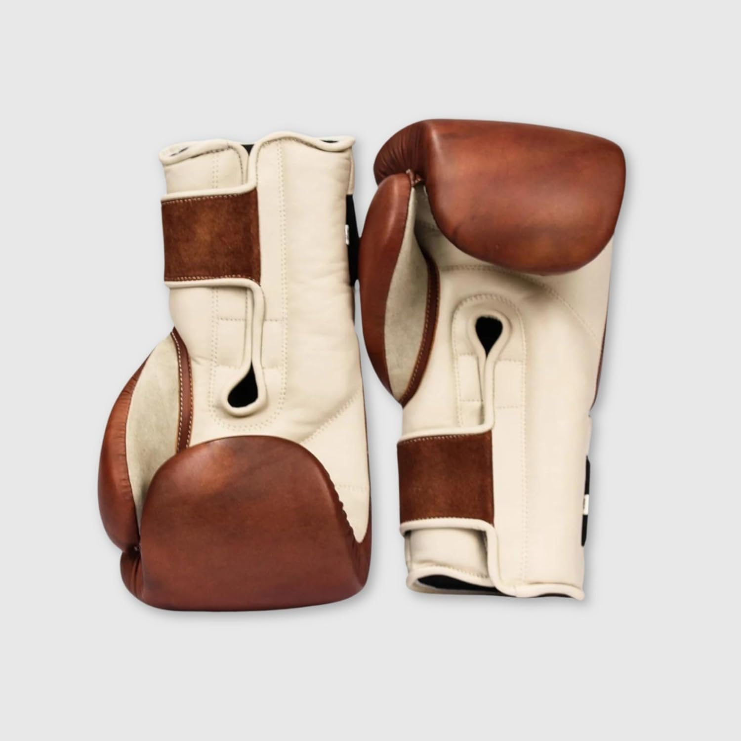 Modest Vintage Player Elite Cream/Brown Leather Boxing Gloves (Strap Up) (16oz)