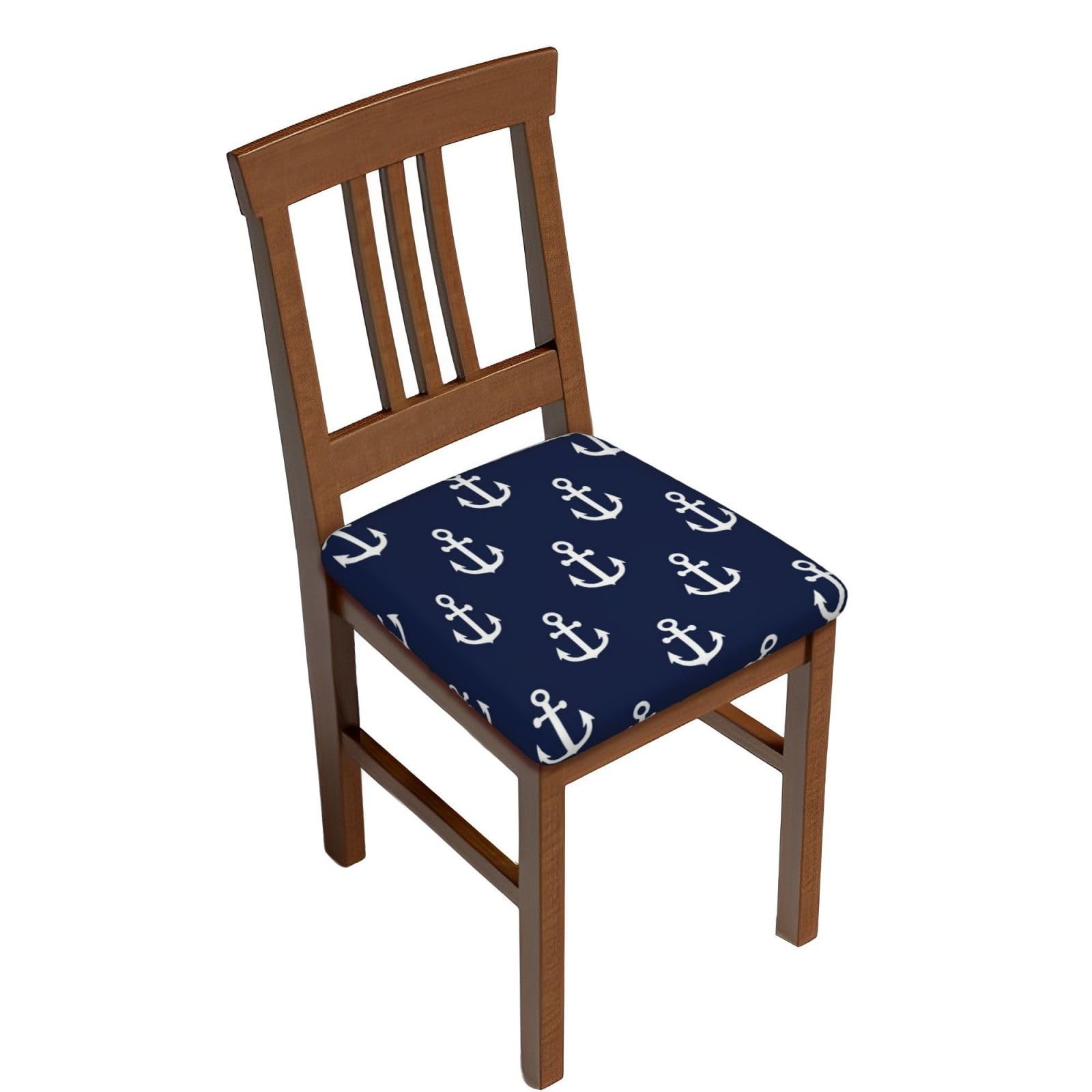 Nautical Anchor Navy Chair Covers Set of Two Pieces Stretch Removable Washable Seat Cover for Kitchen Dining Room