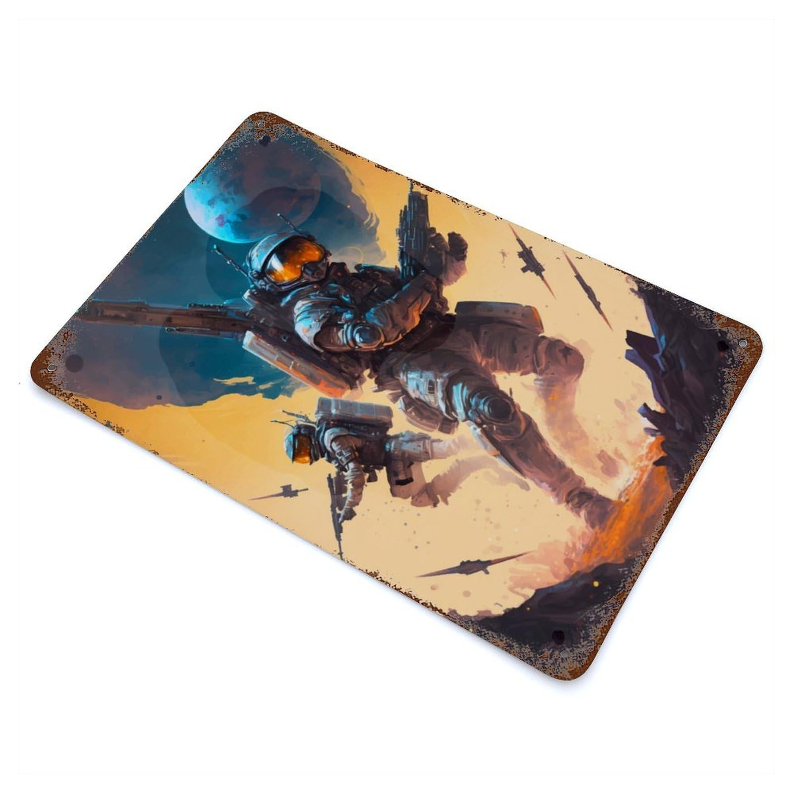 Space War 11.8"x7.9" Rustic Tin Plaque, Farmhouse Wall Decor for Basement, Hobby Room And Garage Decor