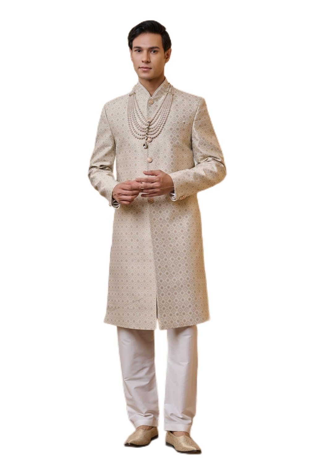 tasva Ivory Brocade Sherwani For Men-picture-32