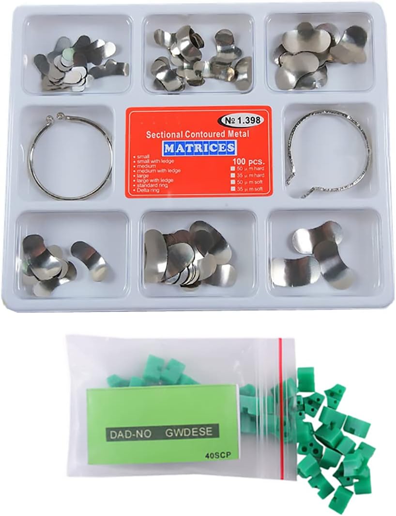 Dental 100pcs Sectional Contoured Matrices Matrix Ring No. 1.398 with 40pcs Wedges No.1.861