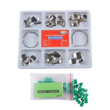 Dental 100pcs Sectional Contoured Matrices Matrix Ring No. 1.398 with 40pcs Wedges No.1.861