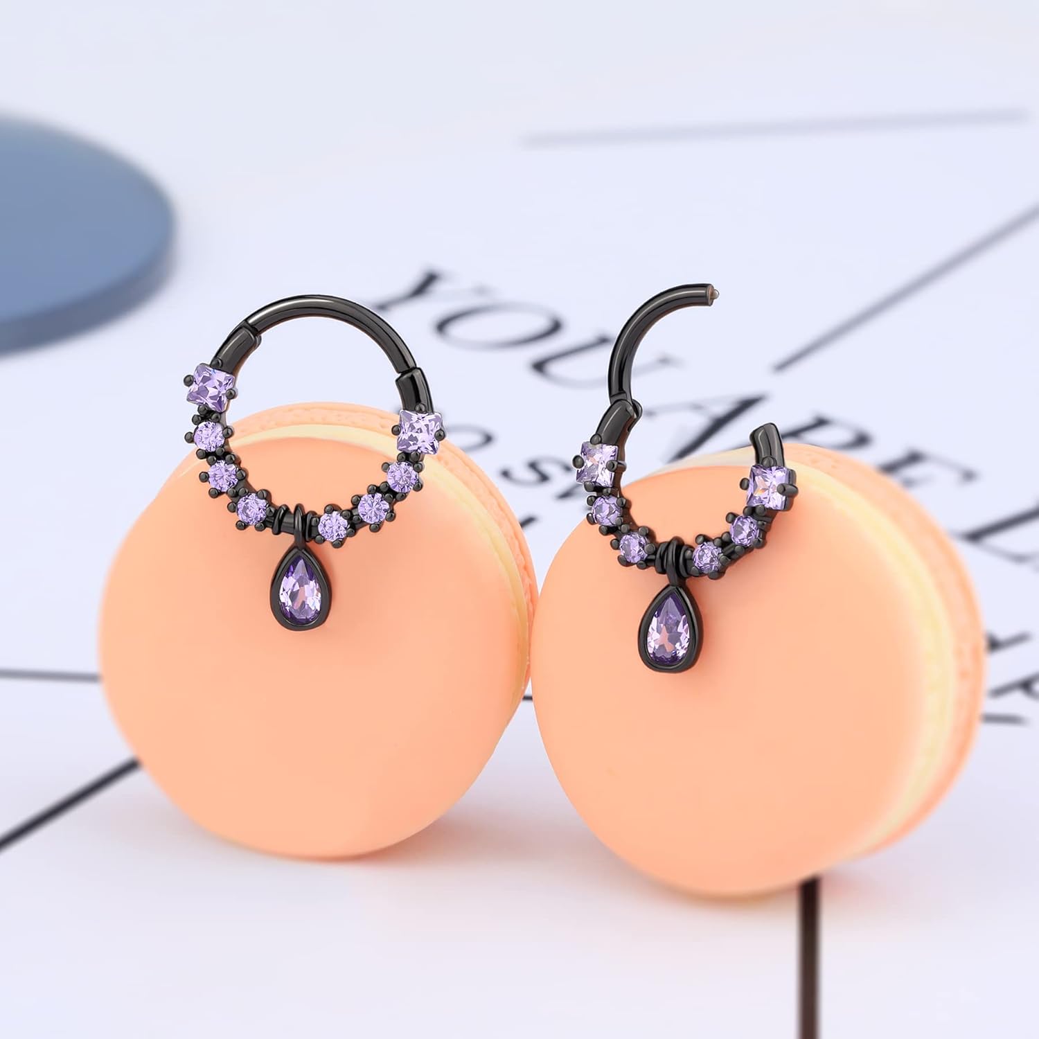 Melighting Black Septum Rings 16G Teardrop Septum Jewelry Clear CZ Surgical Steel 316L Dangle Daith Earrings Helix Earring Conch Tragus Piercing for Women Men - Image 4