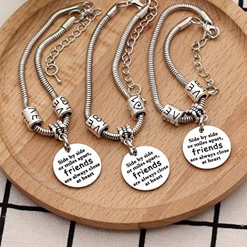 KENYG 3 PCS Side By Side Or Miles Apart Friends Are Always Close At Heart Silver Snake Bracelet Bangles For Friends