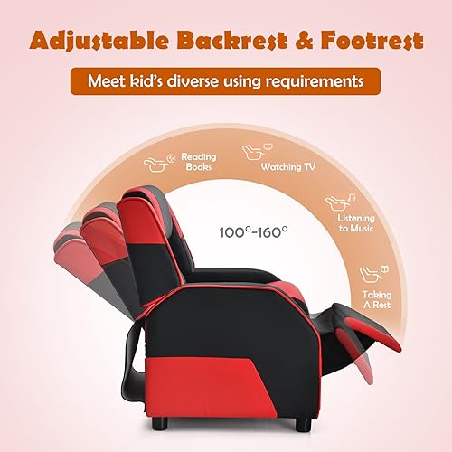 Miniatura 4 de COSTWAY Sofá reclinable para niños, sillón reclinable de cuero para niños pequeños con reposapiés y reposacabezas ajustables, silla reclinable de