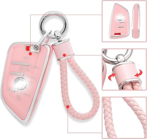 Miniatura 4 de YO&YOYE Funda para llavero BMW con llavero, funda de TPU suave rosa y rosa para BMW X1 X2 X3 X5 X6 X7 y Series 1 2 3 4 5 6 7 8