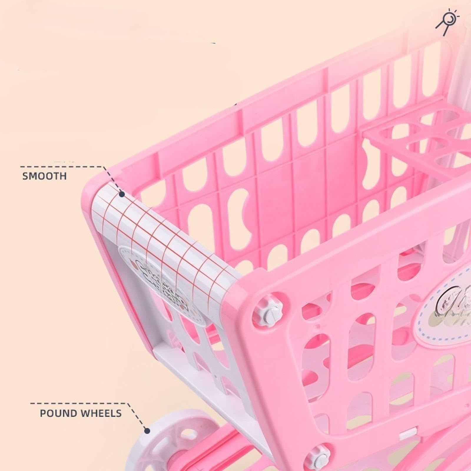 Carrito de Compras Juguete Simulación Supermercado Infantil Carrito de rol Educativo Empuje Interactivo Organización de Juguetes Adecuado para Niños, Rosa