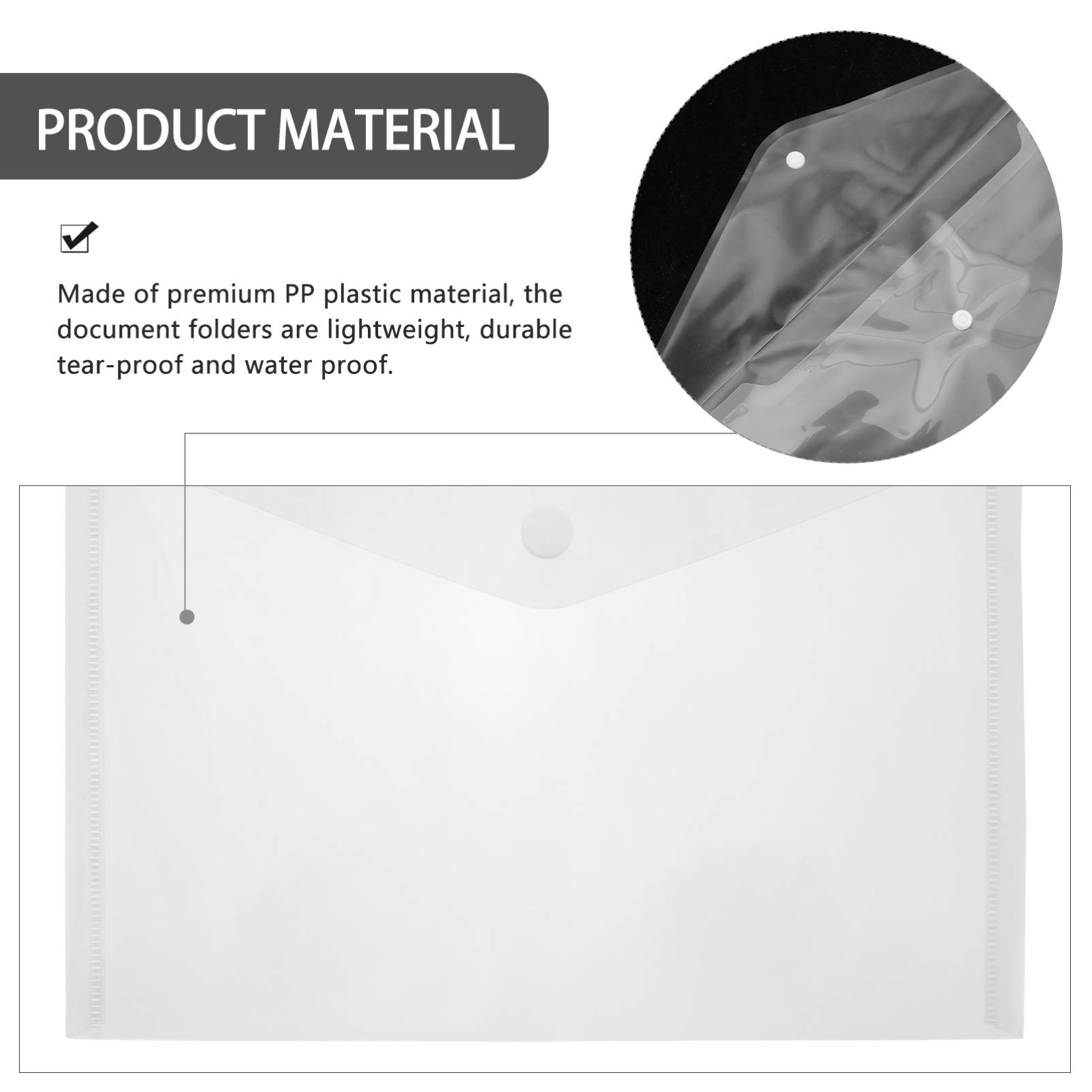 40Pcs Buste di Plastica Sacchetti di File di Cartelle di File con Bottone a Pressione A4 Dimensione Chiaro Documento per I Documenti