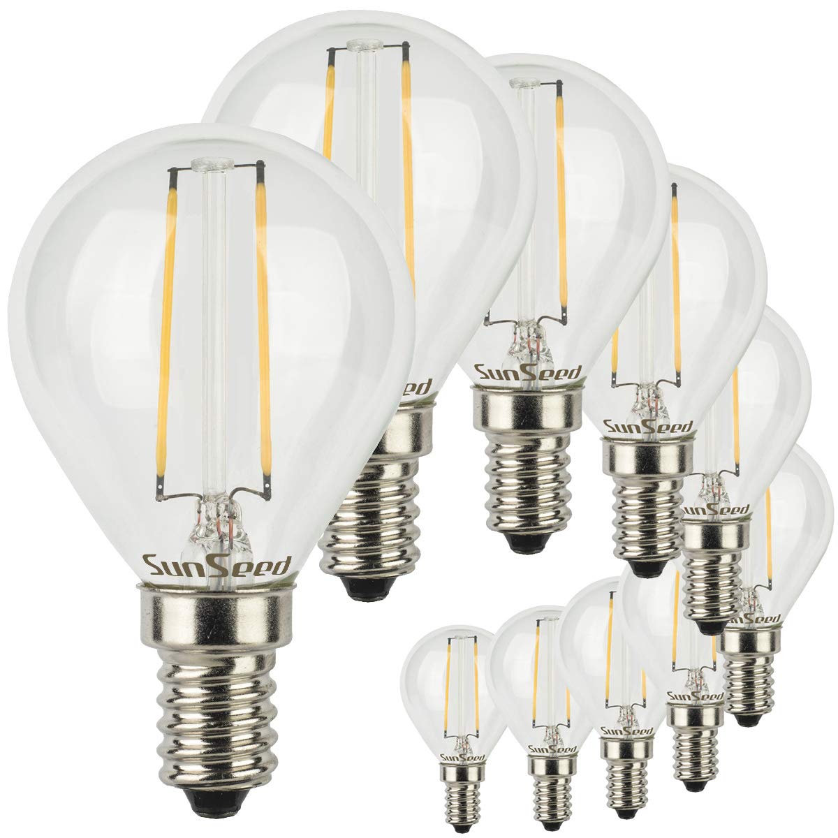 SUNSEED 10 X E14 2W (Equivalent to 25W) Sapphire Filament LED Golf Ball Light Bulb G45 Warm White 2700K