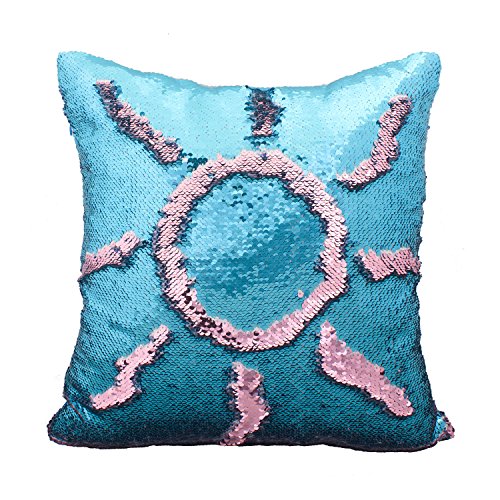 Idea up Reversible Sequins Mermaid Pillow Cases 4040cm with Magic Mermaid Sequin (Mint Blue and Baby Pink)