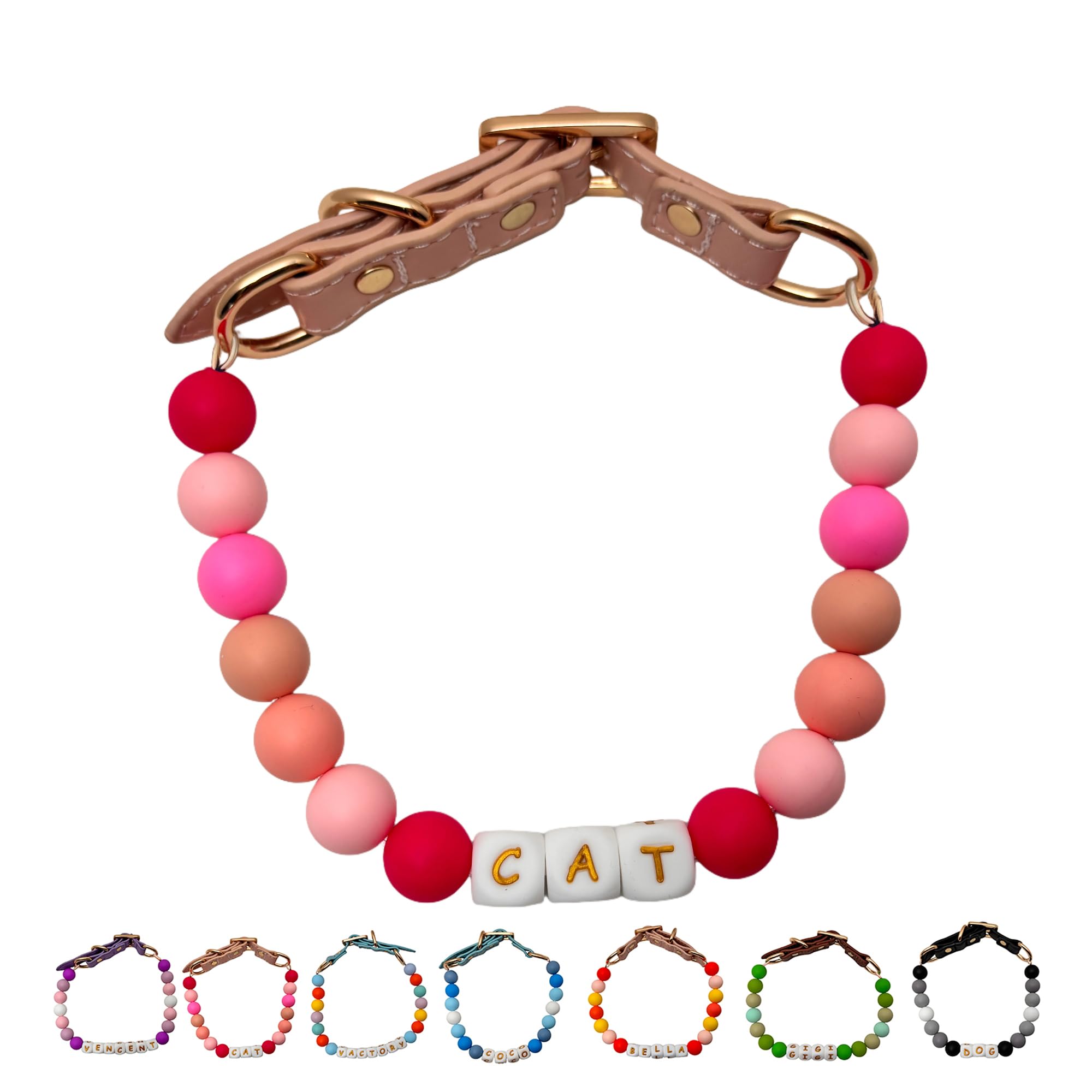 Personalized Beaded Dog Collar Custom Pet Name with Leather Buckle Adjustable Bohemian Style Beaded Collar for Small Medium Large Dogs Cats Gifts for Pet Lovers