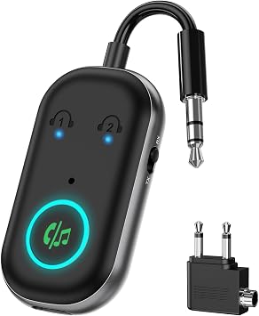 Bluetooth 5.3 Transmitter Receiver, 2-in-1 Airplane Wireless Audio Adapter with Dual Connection, 13Hr Playtime, Plug and Play, Portable Bluetooth Headphone Adapter for TV, PC
