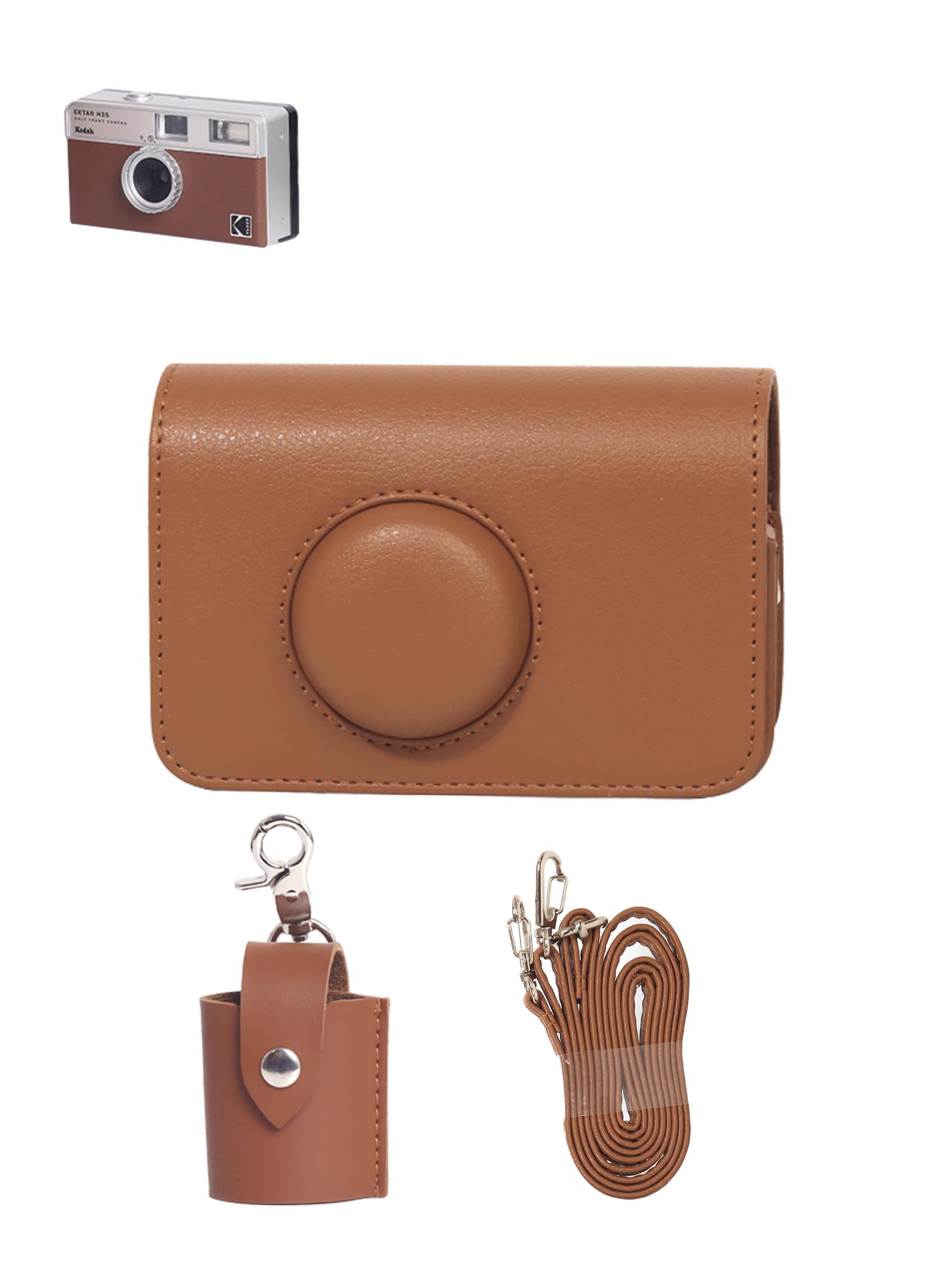 Specially designed case for KODAK EKTAR H35/F501/F9 Half Frame Camera, retro casual camera case.With lanyard over the shoulder,A 135 specification film storage cassette,Brown.
