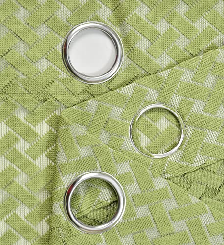 Image of Sheer Net Semi Transparent Home Decor Curtains for Living Room, Balcony Doors and Windows Panel, Parda, Eyelets Hanging, Green Criss-Cross, 1 Piece, 4 x 5 Feet