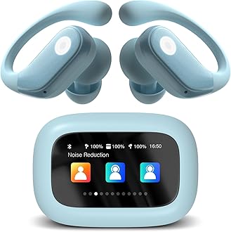 Wireless Earbuds, ENC Noise Cancelling Sport Ear Buds with Multifunctional Touch Screen, Bluetooth 5.4 Headphones, Bass Stereo Sound, 5 EQ Over-Ear Earbuds for Sports/Workout/Gym-Sky Blue