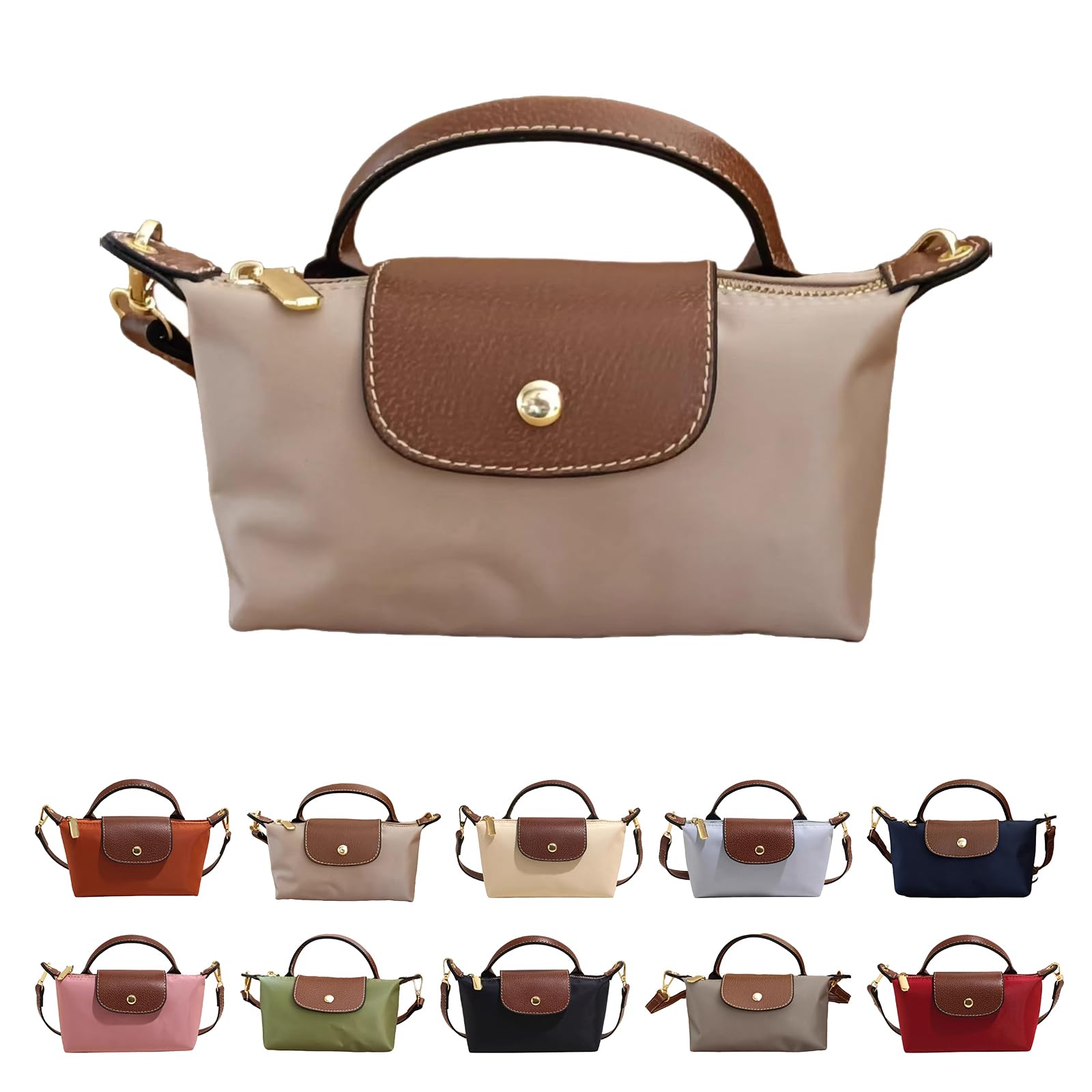 Mini Crossbody Bag for Women - Adjustable Strap Shoulder Purse, Small Spacious Tote with Zipper Pockets for Phone Wallet Keys 7.5in Khaki