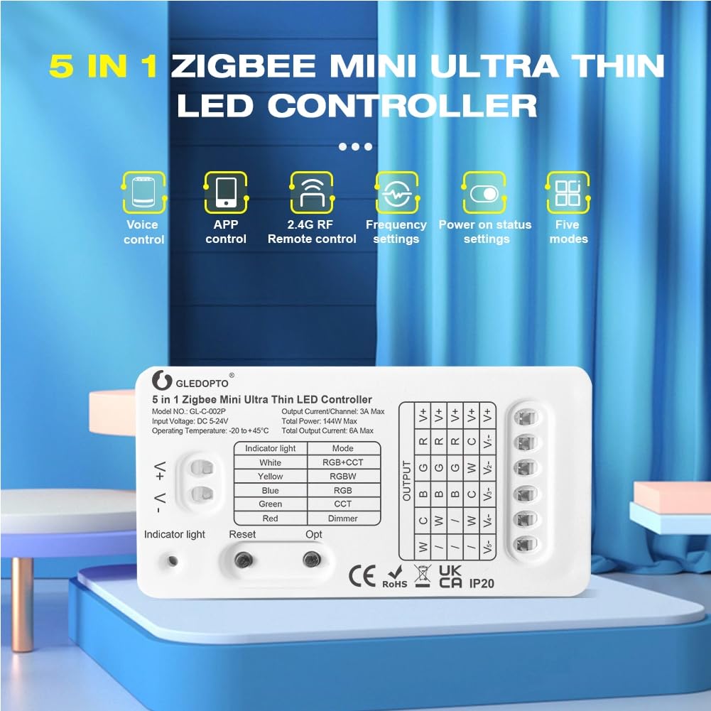 lighteu®, GLEDOPTO 5 in 1 Zigbee Ultra Thin LED Controller Alexa Voice/Hub APP/Remote Control DC5-24V, GL-C-002P - Image 2