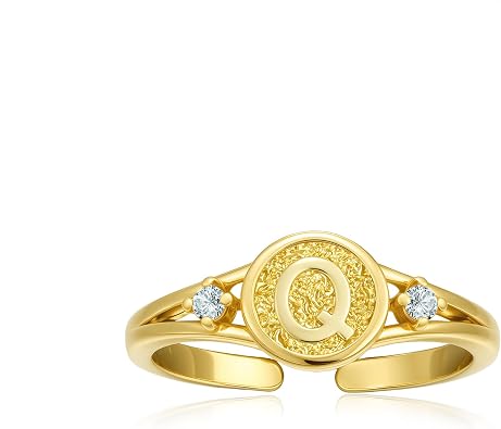 Kyerlyn Adjustable Letter Q Gold Rings for Women Non Tarnish Open Chunky 14K Gold Plated Stacking Cubic Zirconia Ring Trendy Statement Promise Wedding Bands Engagement for Gifts Jewelry